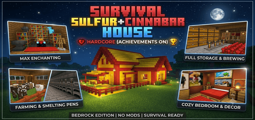 🏡 Cozy Sulfur & Cinnabar Starter Base [Survival | Achievements Enabled] — screenshot 1