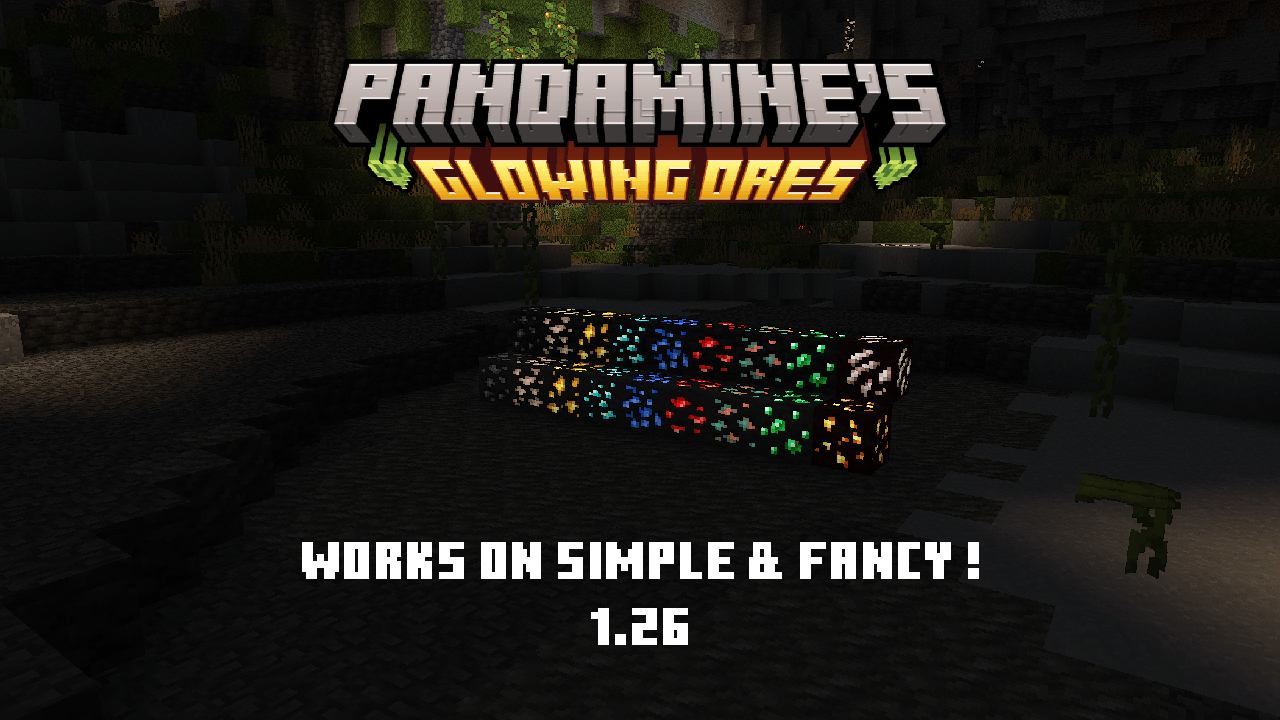 PandaMine's Glowing Ores (Emissive Ores / Radiant Ores) | Simple, Fancy + Vibrant Visuals mode — screenshot 1