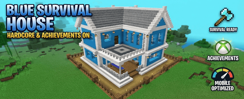 Blue Modern Survival House | Hardcore Survival Starter Base | Achievements Enabled [Bedrock/PE] — screenshot 1