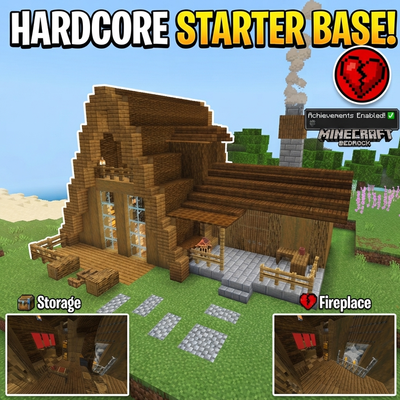 Survival Hardcore Starter House 🌲⚡ [Achievements On / Bedrock Edition]