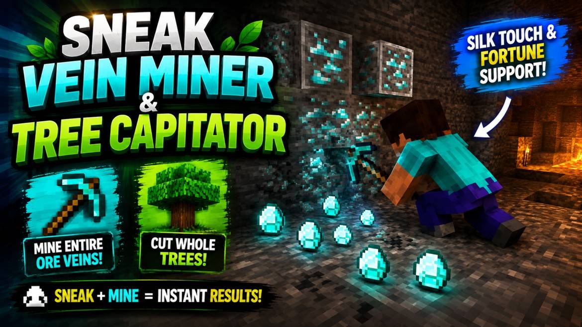Sneak Vein Miner & Tree Capitator — screenshot 1