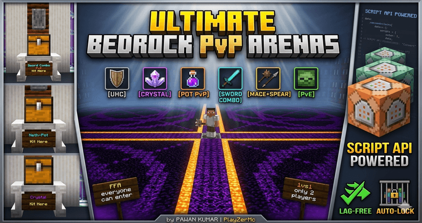 Ultimate Bedrock PvP Arenas | 6 Modes, 1v1 Auto-Lock & Lag-Free API — screenshot 1