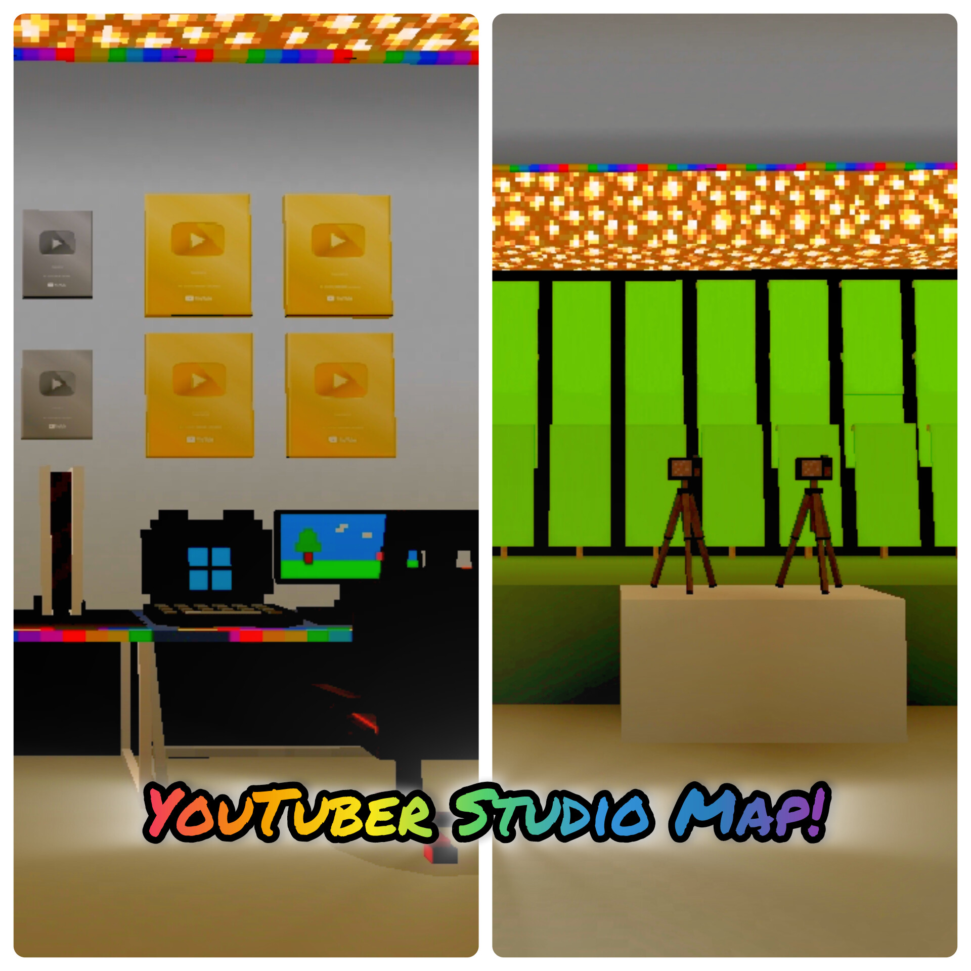 YouTuber Gaming Studio Map with Green Screen (Addon Studio) for Minecraft PE