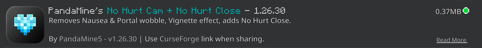 PandaMine's No Hurt Cam (No Vignette + No Hurt Close) FPS Boost — screenshot 5