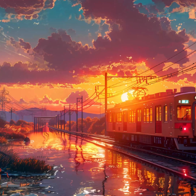Animated Menu: Orange Train At Sunset