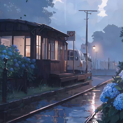 Animated Menu: Hydrangeas in Gentle Rain