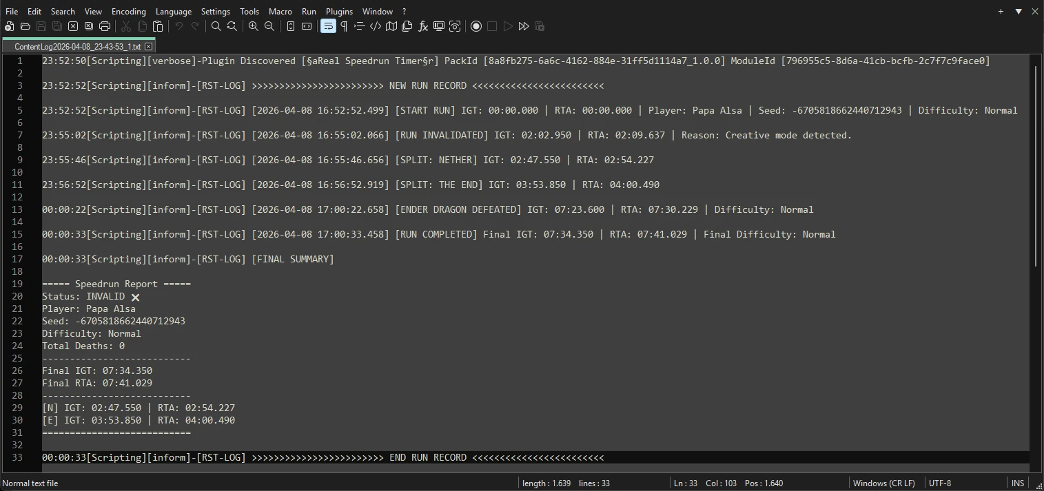 Real Speedrun Timer (RST) | IGT & RTA Tracker Addon — screenshot 5