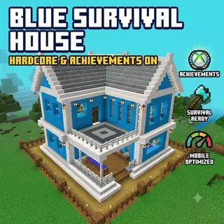 Blue Modern Survival House | Hardcore Survival Starter Base | Achievements Enabled [Bedrock/PE]