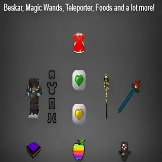  Beskar, Magic Wands, Armors, Heart Canister, Potions, Food (Golden Food, ...), More Apples, Wine, Teleporter and more things