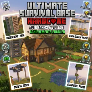 Ultimate Hardcore Survival Base with Auto Farms (Achievements On)
