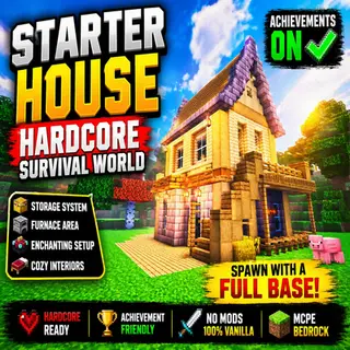 Hardcore Survival Starter House | Achievements ON ✅ (MCPE/Bedrock)
