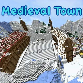 Medieval Town between Snowy Mountains