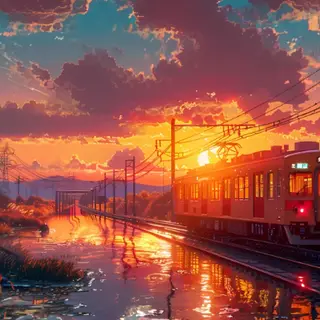 Animated Menu: Orange Train At Sunset