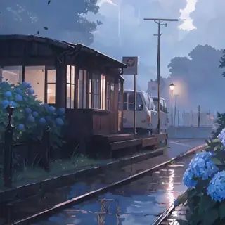 Animated Menu: Hydrangeas in Gentle Rain