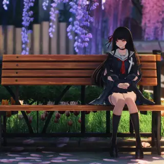 Animated Menu: Chisa Sitting On A Park  Bench (Wuthering Waves)